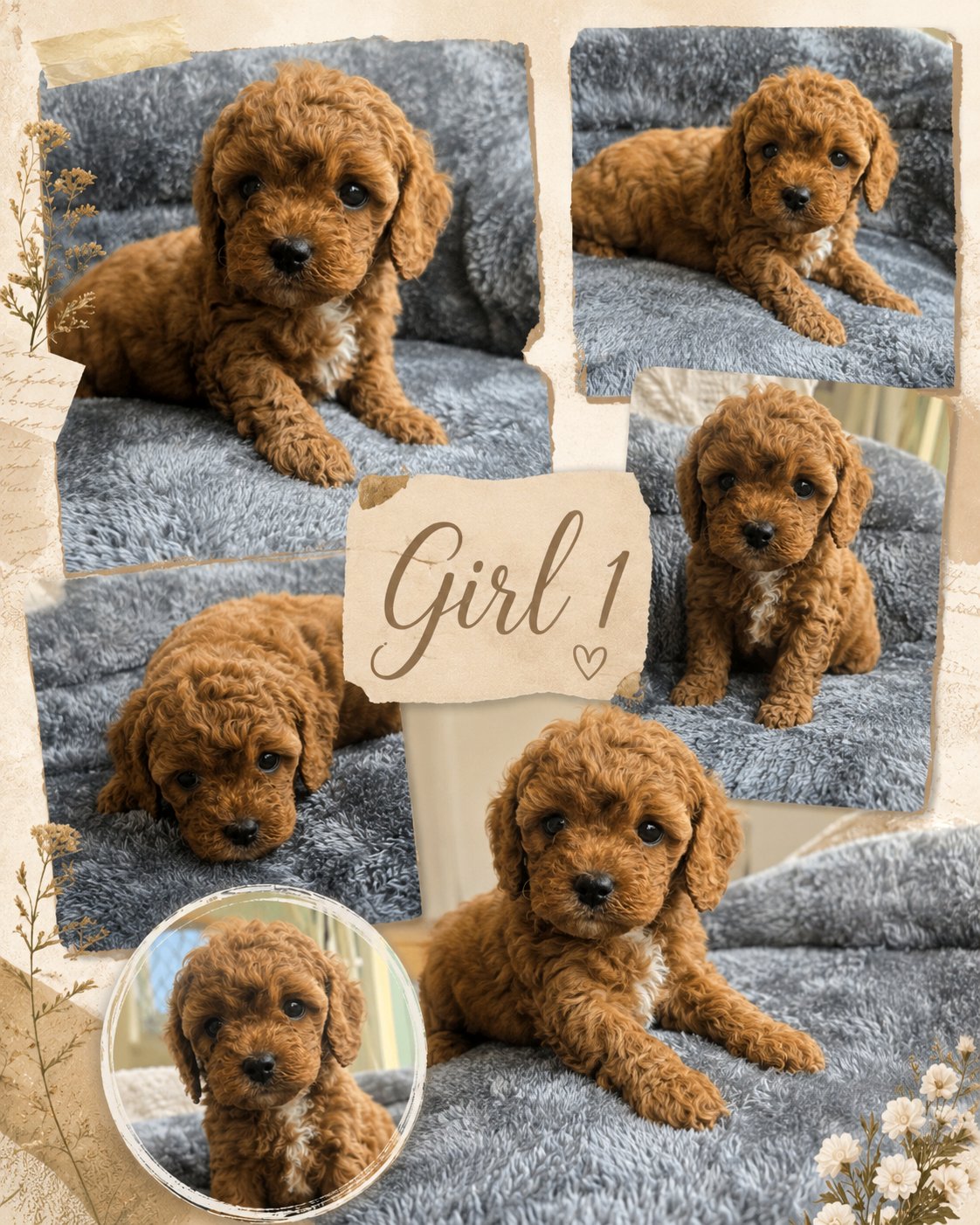 Ruby Cavoodle girl portrait collage